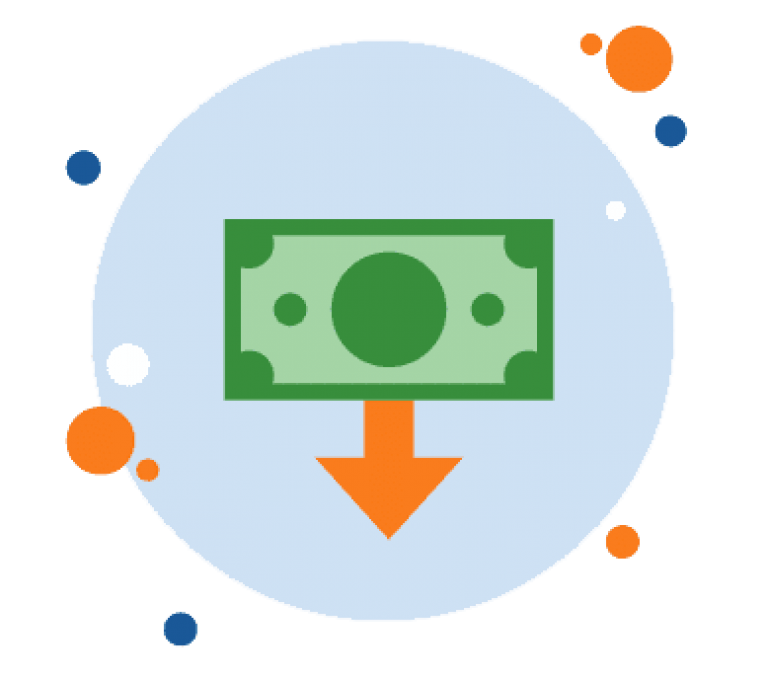 Money with arrow pointing down icon