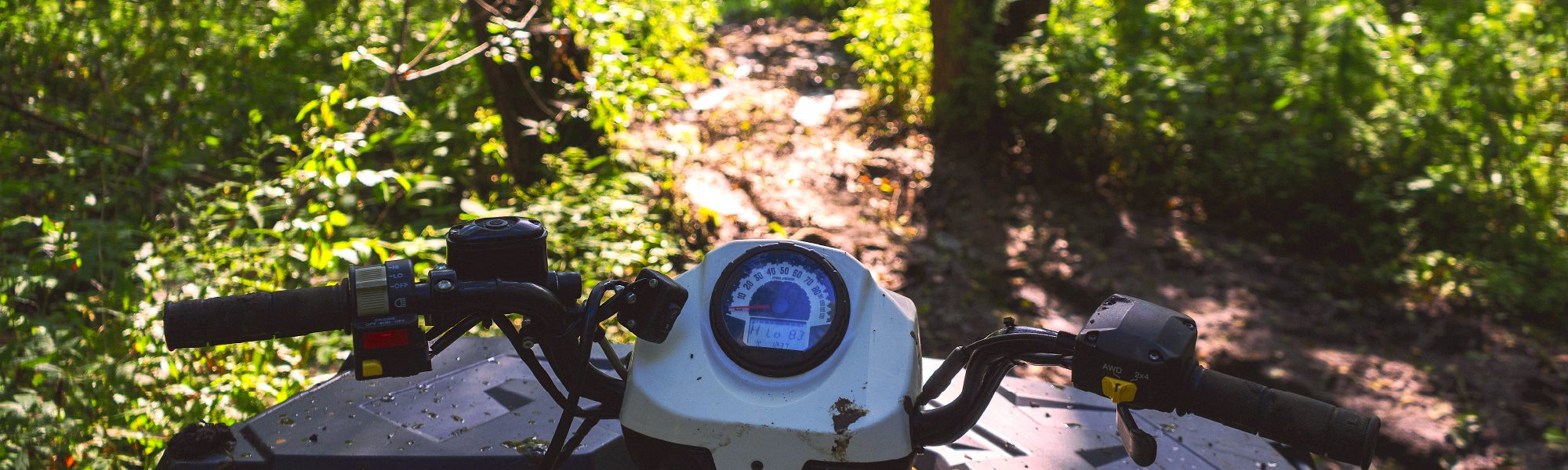 pov looking over the handlebars of an atv